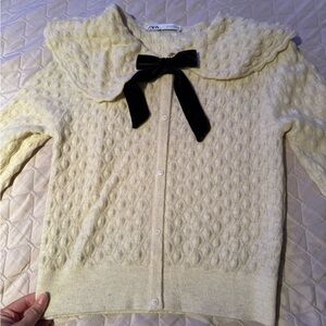 Zara women peterpan cardigan with velvet bow size M